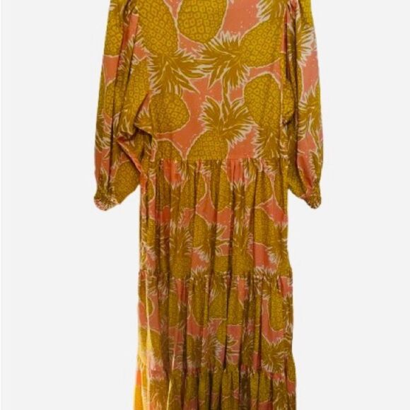 Boden Yellow Wrap Tiered Dress with Bishop Sleeves - Picture 8 of 10